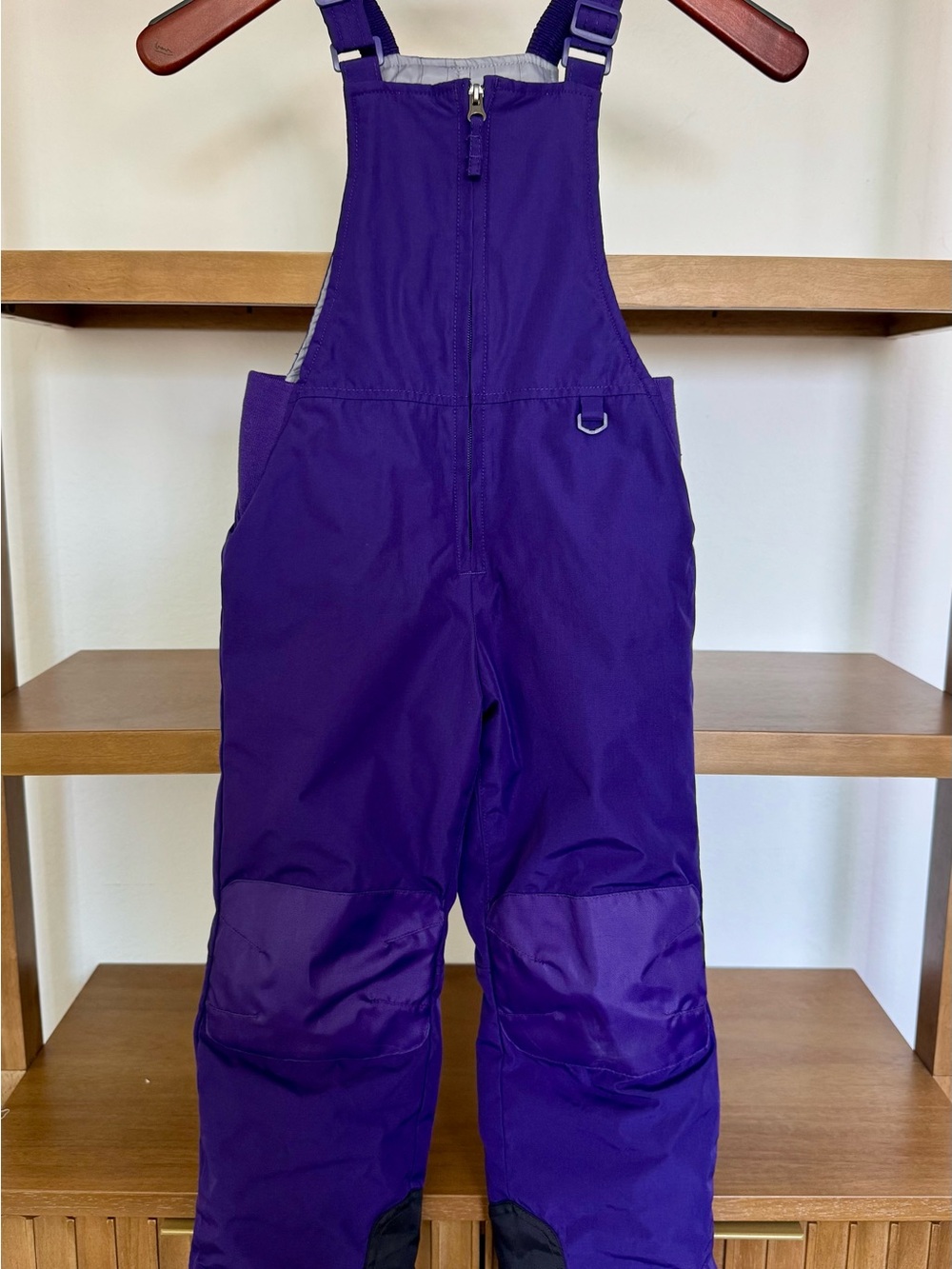 Kids Waterproof Purple Snow Bib Overalls with Adjustable Straps